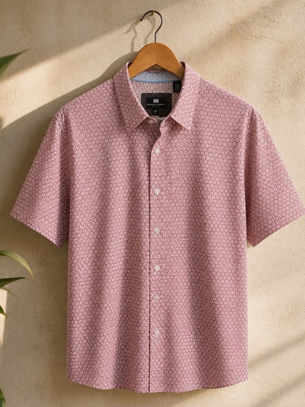 Michael Brandon Los Angeles Geometric Pattern Cotton Shirt Pink pattern XL size